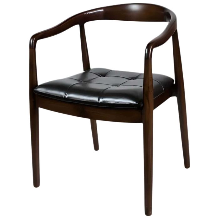 Kolonialny Fotel Tekowy Ze Skórzanym Siedziskiem