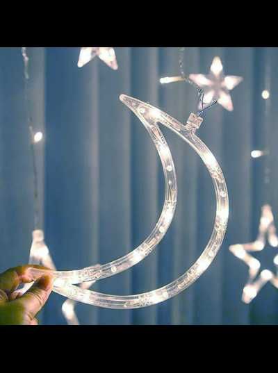 Гирлянда штора звезды и месяц 120LED,3х1м с USB,белая