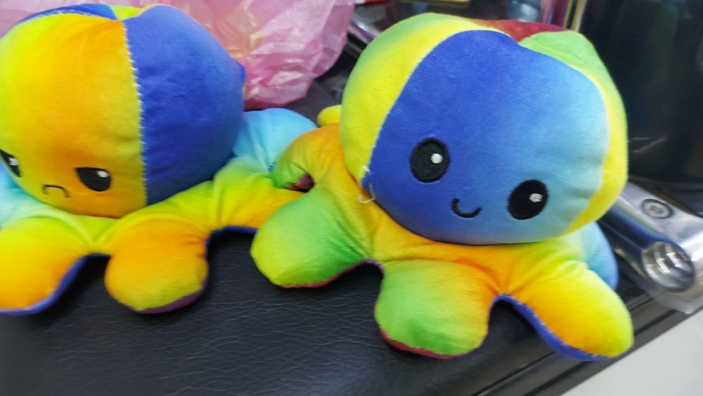 Мягкая игрушка осьминог перевертыш настроение "веселый+грустный" опт