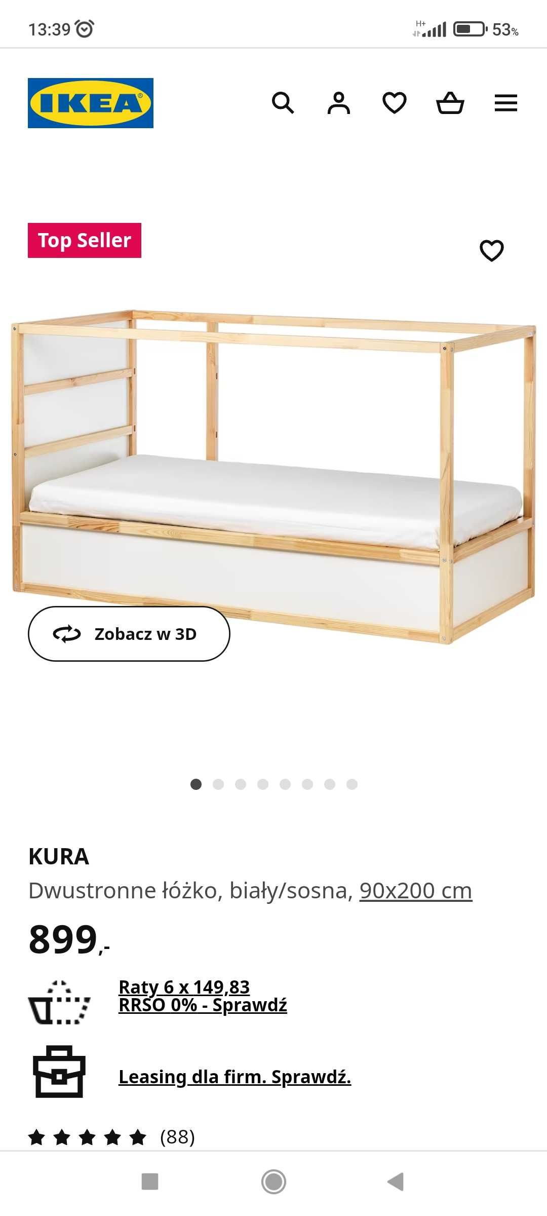 Łóżko ikea KURA dwustronne, piętrowe sosna/bialy 900/2000