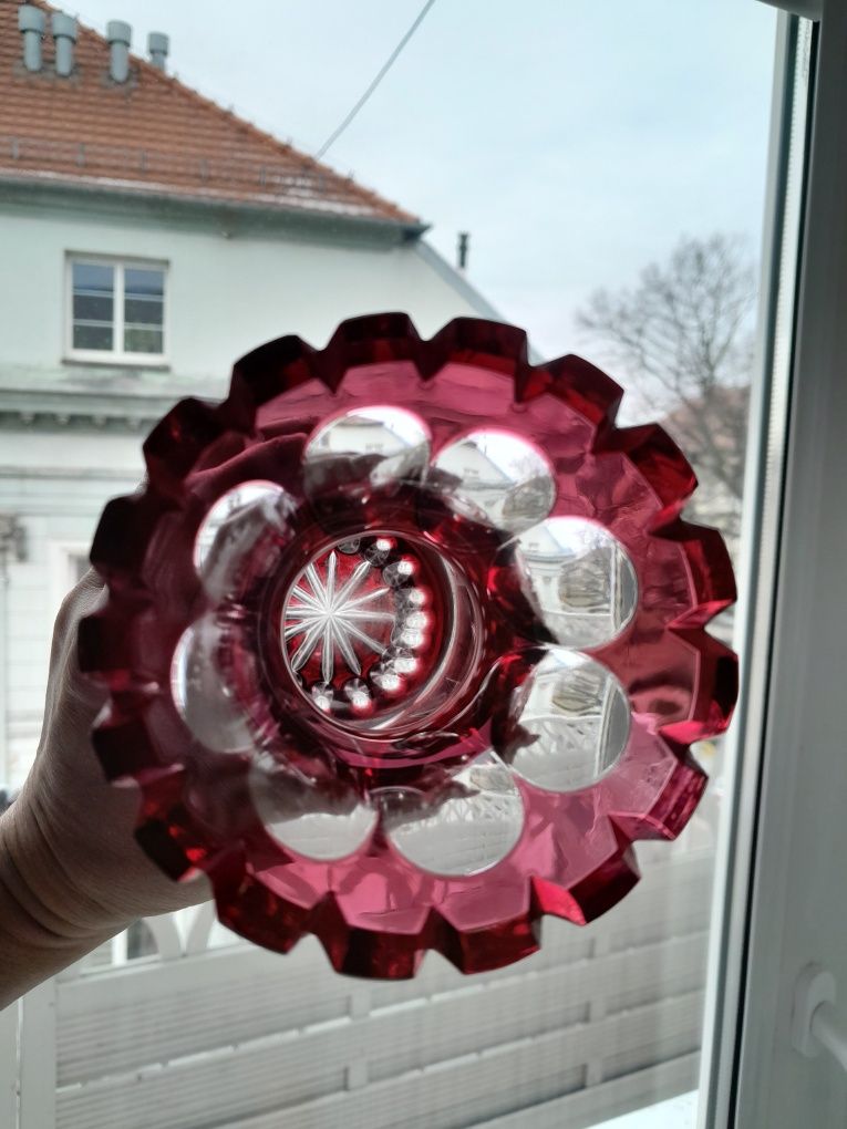 Bohemian glass crystal clear vases kryształ burgund PRL