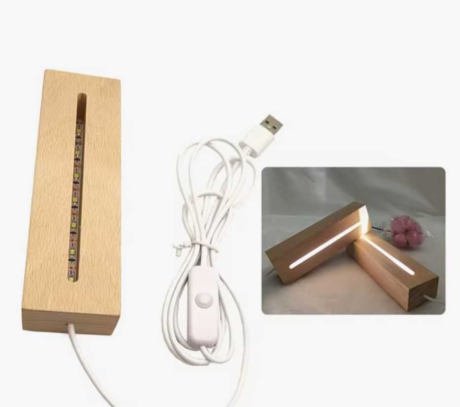 Podstawa lampki nocnej LED, drewniane  podstawa zasilana przez USB