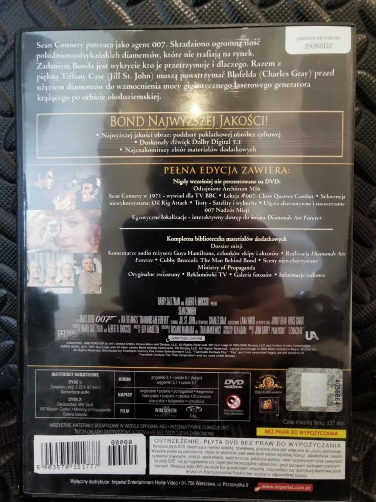James Bond 007 - Diamenty są wieczne - DVD stan idealny