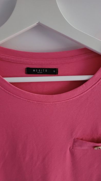 Mohito T-shirt damski S koszulka Basic krótki rękaw fuksj bluzka