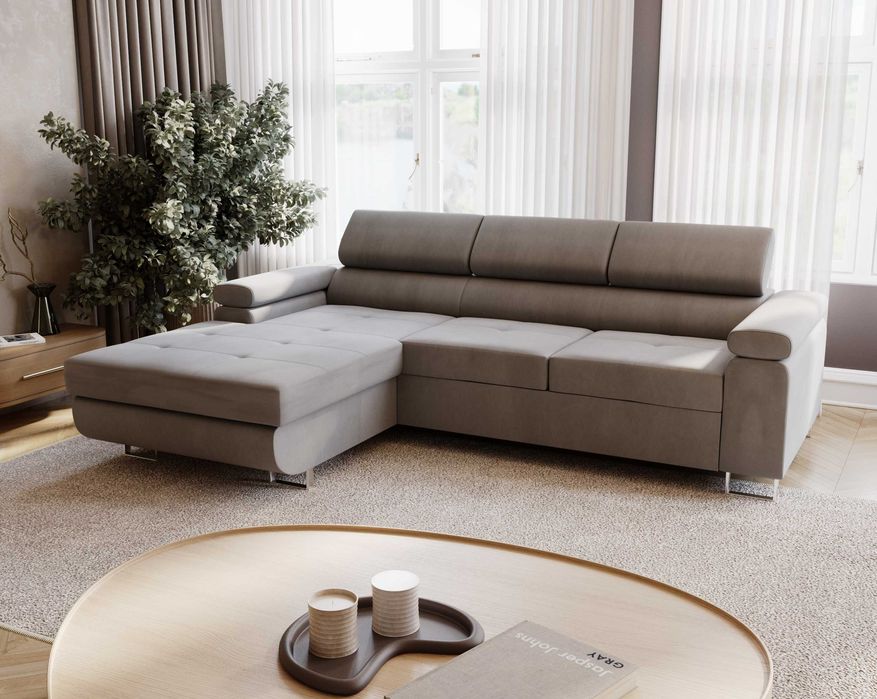 Narożnik LIVIO MINI 230 cm regulowane zagłówki funkcja spania