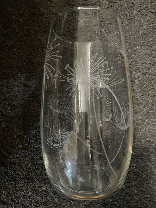 Wazon Ikea - szklany z motywem dmuchawcy - wysokość 25 cm , szerokość