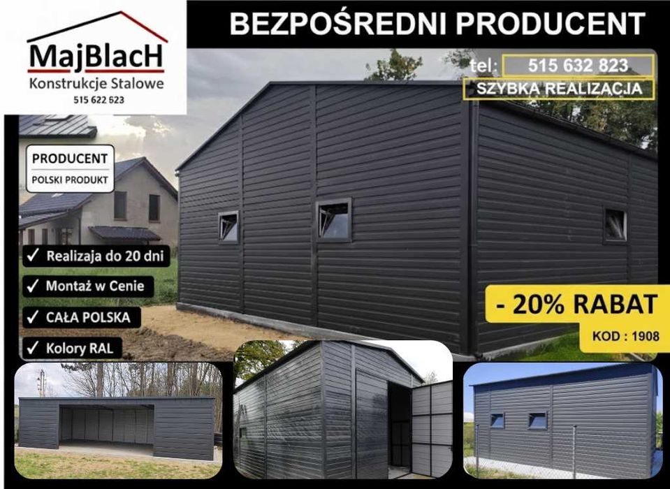Garaż Blaszany Grafitowy | Wiata | Montaż | Hala | PRODUCENT Maj-Blach