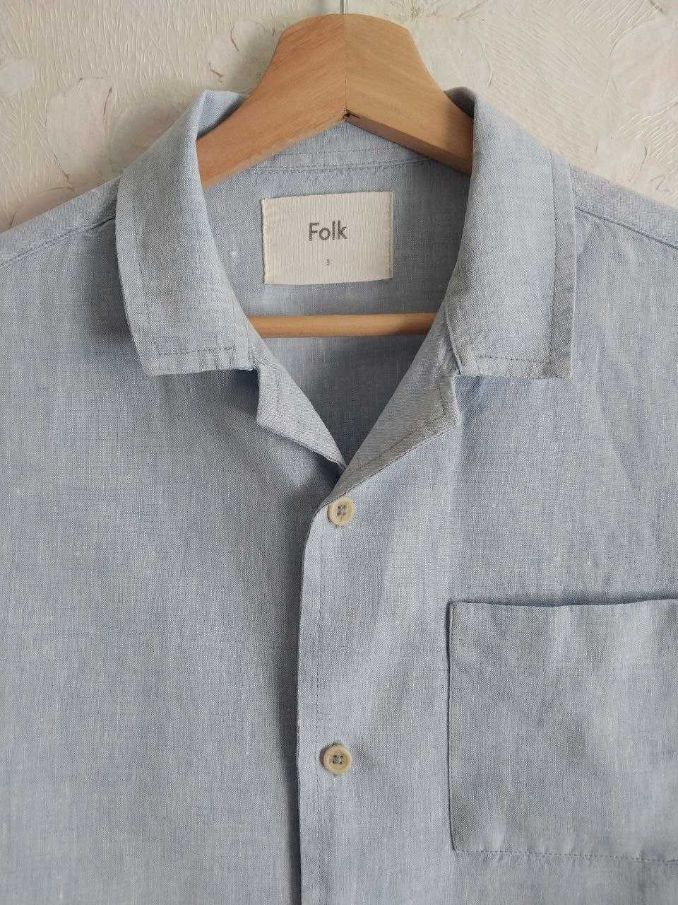 Чоловіча лляна сорочка folk 46р. m, блакитна, льон, літня