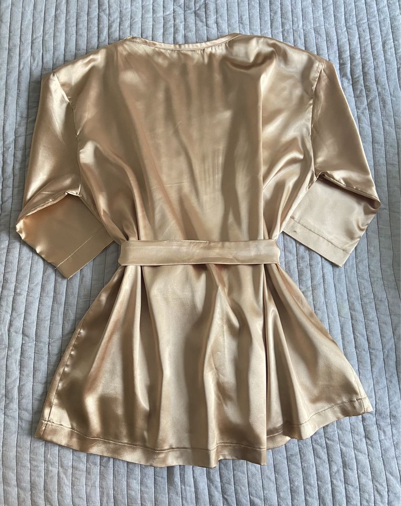 Nowy złoty szlafrok kimono satynowy M 38 damski