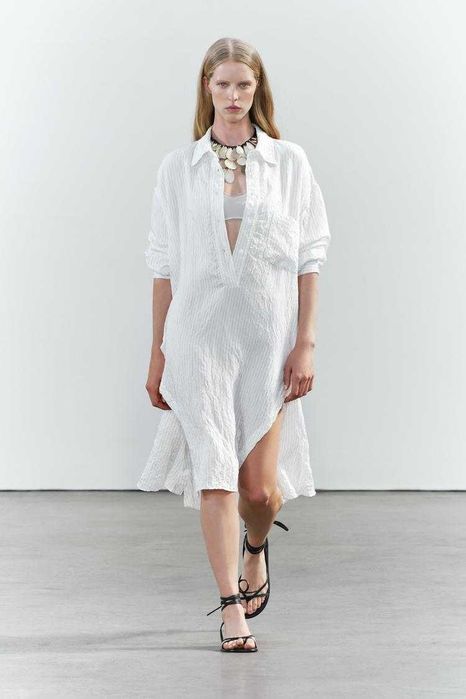 ZARA Koszula oversize biała w delikatne czarne paski S nowa