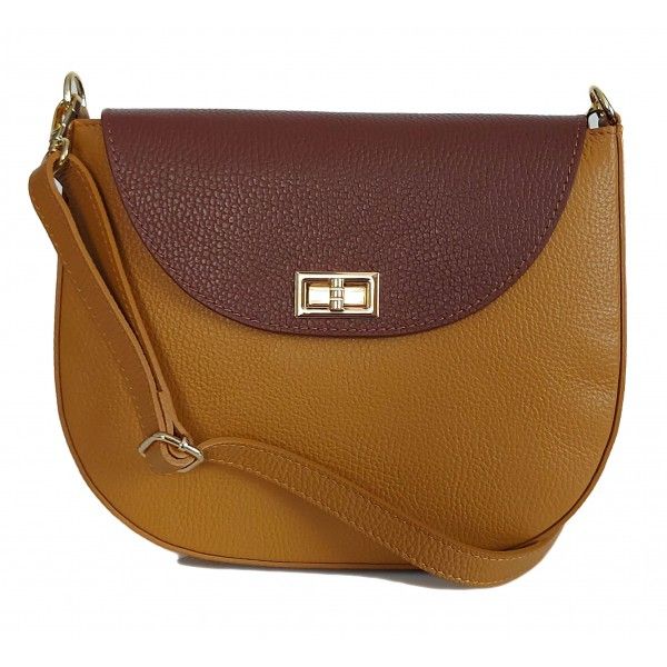 Włoska Skórzana Listonoszka, Pojemna Camel Z Brązem Vpp38Cm