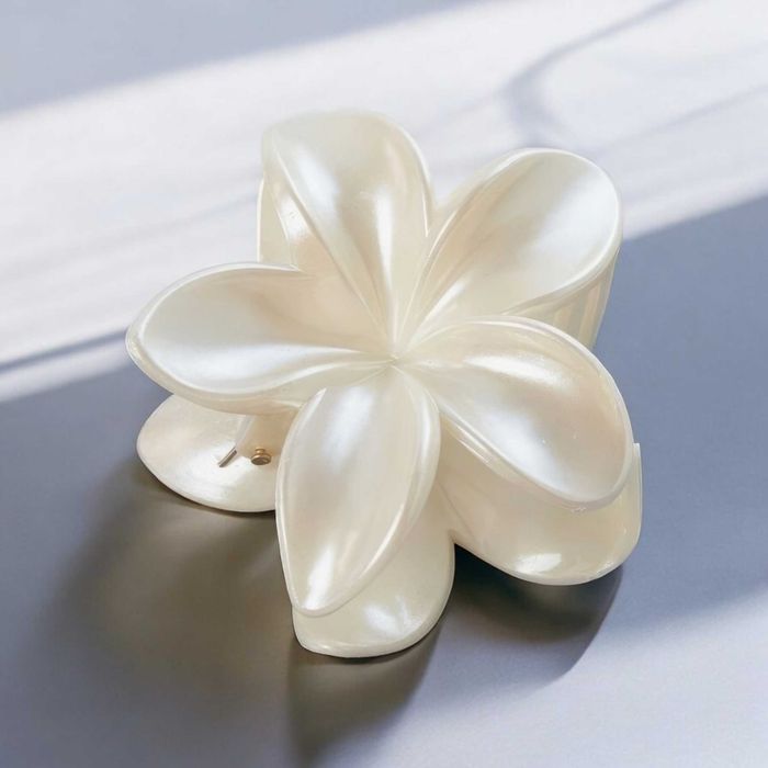 Spinka do Włosów Klamra 8cm Kwiat Kwiatek Szczęka Lekka Perłowa Biała