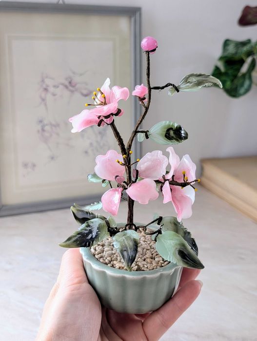 2 Szklane kwiatki bonsai, komplet