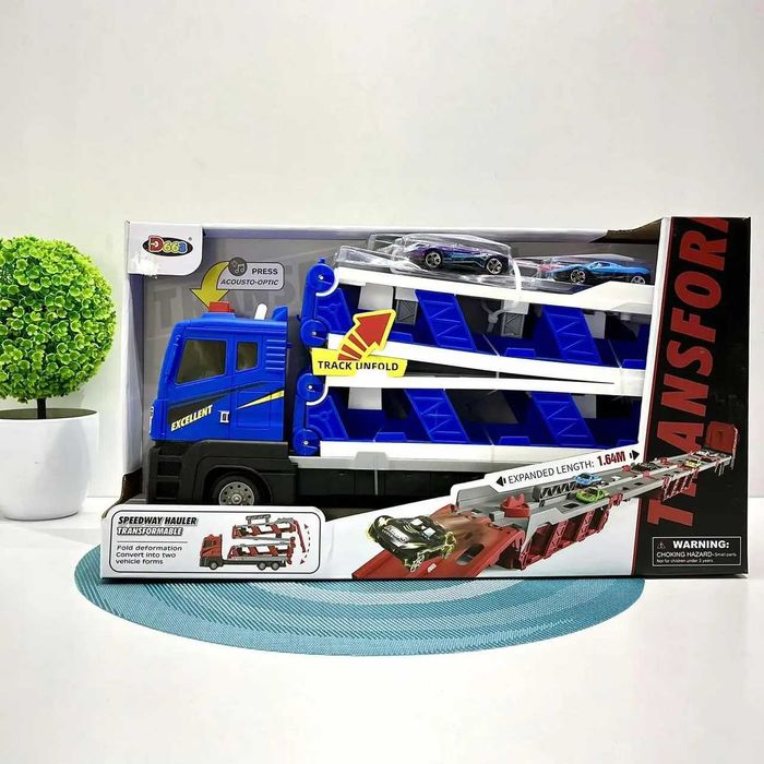 Автовоз інерційний з машинками світло та звук Синій (D663-T204B)