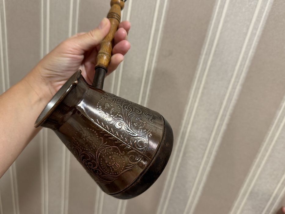 Джезва с деревянной ручкой, медная турка для кофе