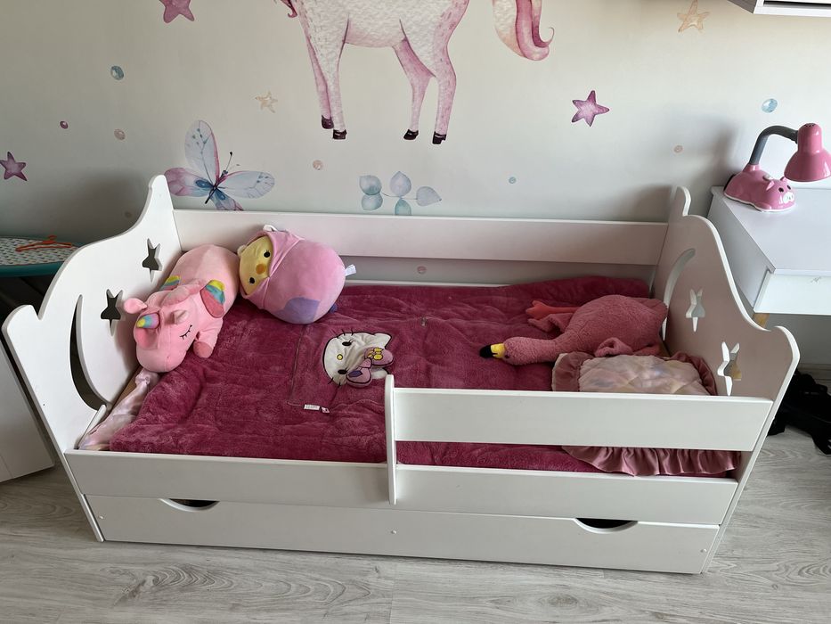 Дитяче ліжко біле з бортиком та шухлядами 165*85 см