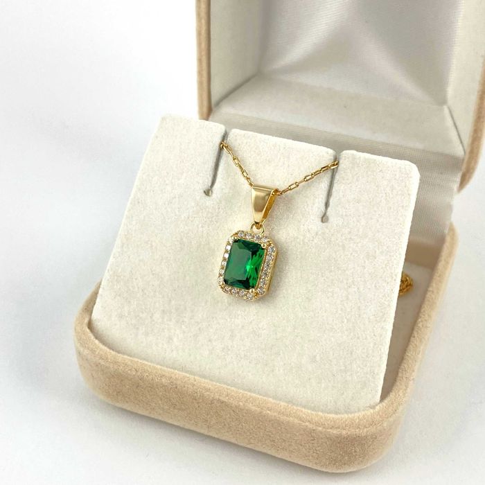 Zjawiskowa ZŁOTA zawieszka ZIELONA markiza PRÓBA 585 (14K)