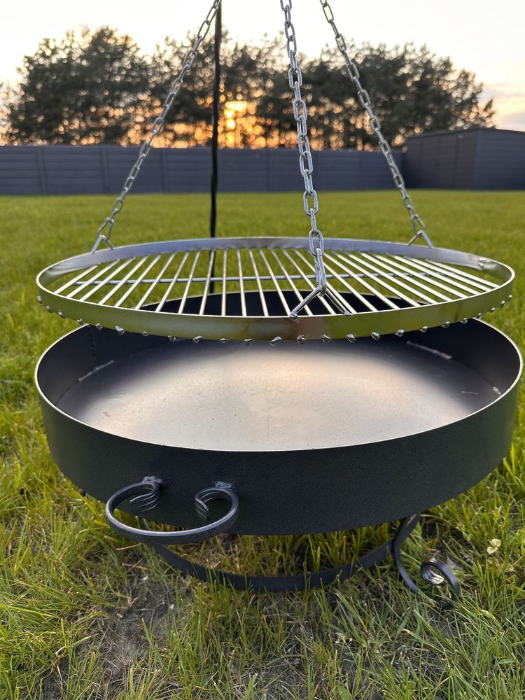 Grill trójnóg ogrodowy ruszt niklowany wiszący okrągły 60cm PRODUCENT