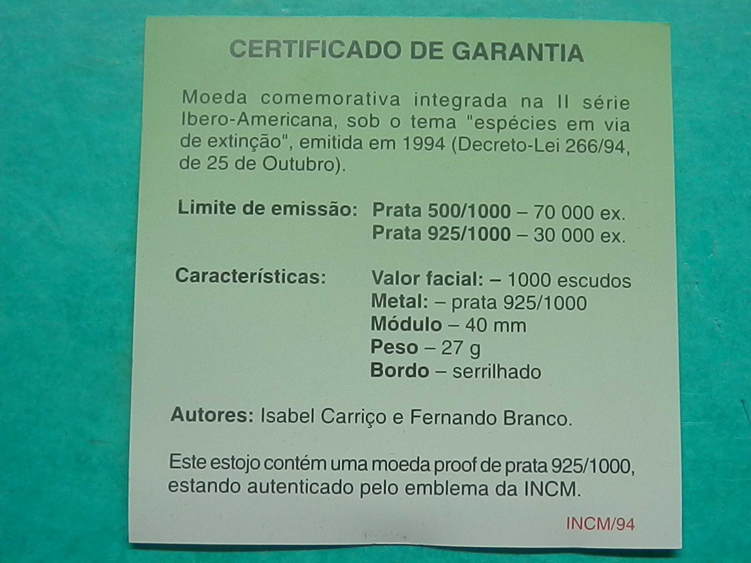 1349 - PROOF: 1.000$00 1994 O Lobo, por 100,00