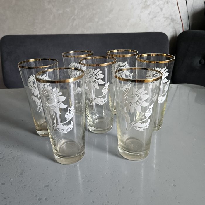 Набір посуду, стакани, комплект 7шт., стакан з ромашками + подарунок