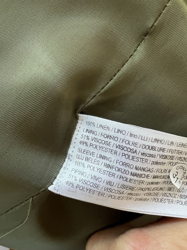 Mango lniana marynarka xs damska zielona khaki len długa lekka