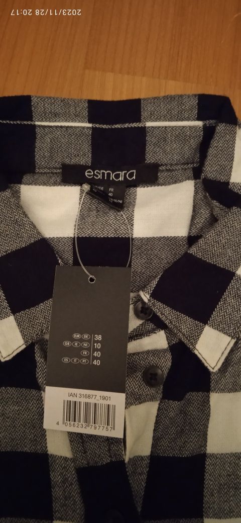 Nowa Tunika / długa flanelowa koszula w kratę r. 38
