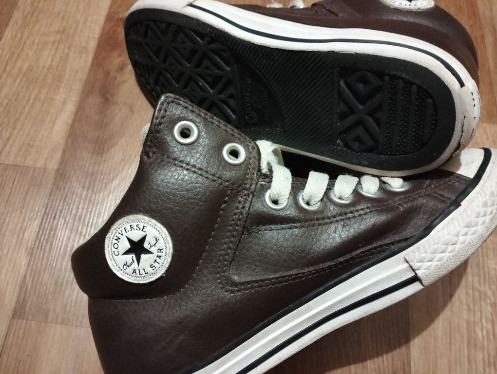 Кожаные утеплённые коричневые кеды кроссовки Converse