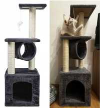 Котячий будинок з дряпками 93 см. | Когтеточка домик деревянный серый