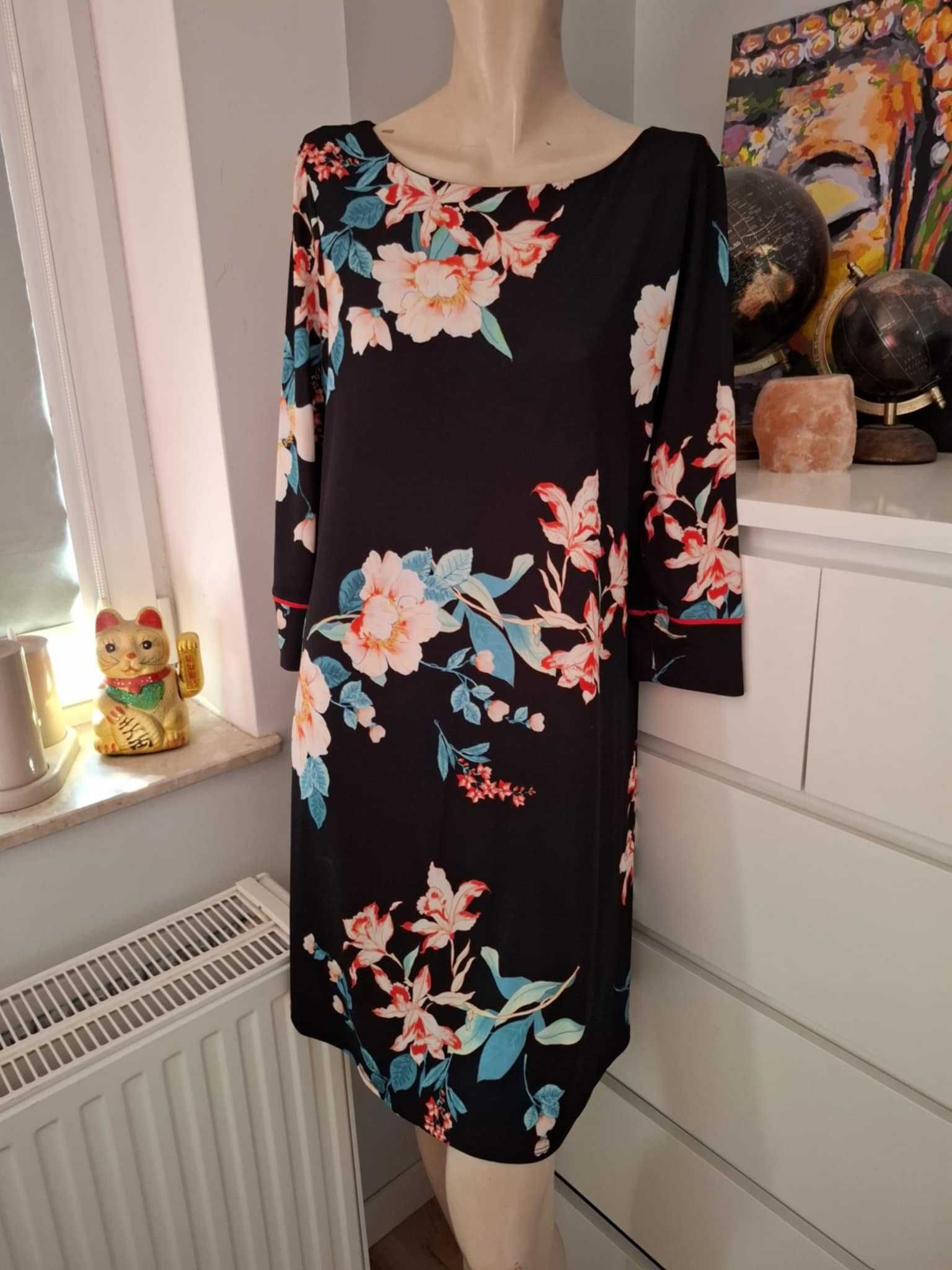 42 XL Wallis elegancka czarna pomarańczowa zielona biała sukienka