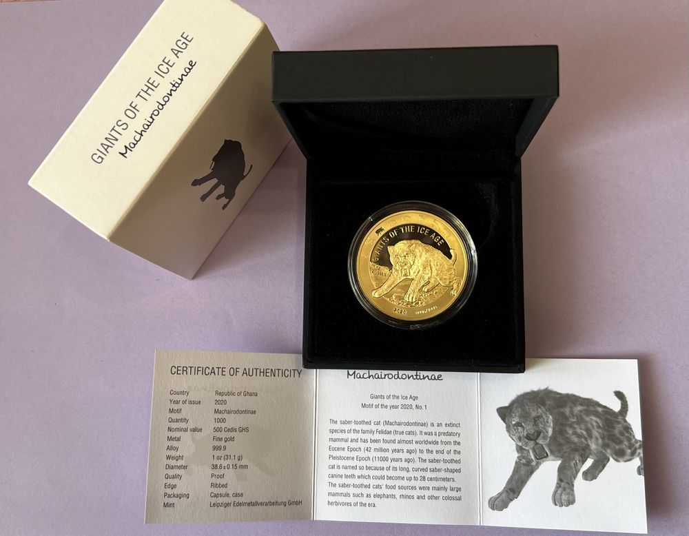 Золотая монета - Саблезубый тигр - Proof