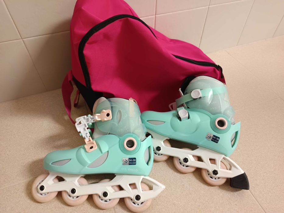 Patins menina Decathlon e protecoes