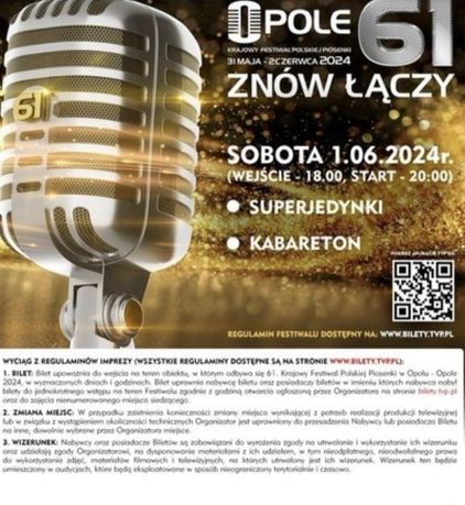 Bilety 61 kfpp Opole festiwal  sobota superjedynki kabareton 2024