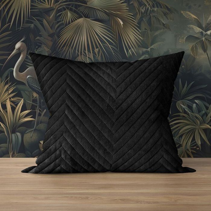 Poszewka na poduszę 50x60 Welurowa velvet pluszowa Jodełka Caden Czarn