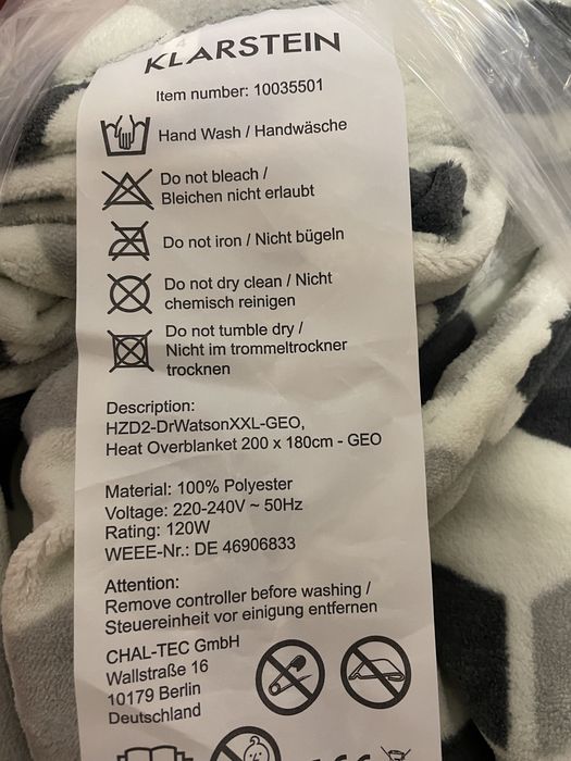 Электроодеяло Klarstein Dr. Watson XXL (Германия)