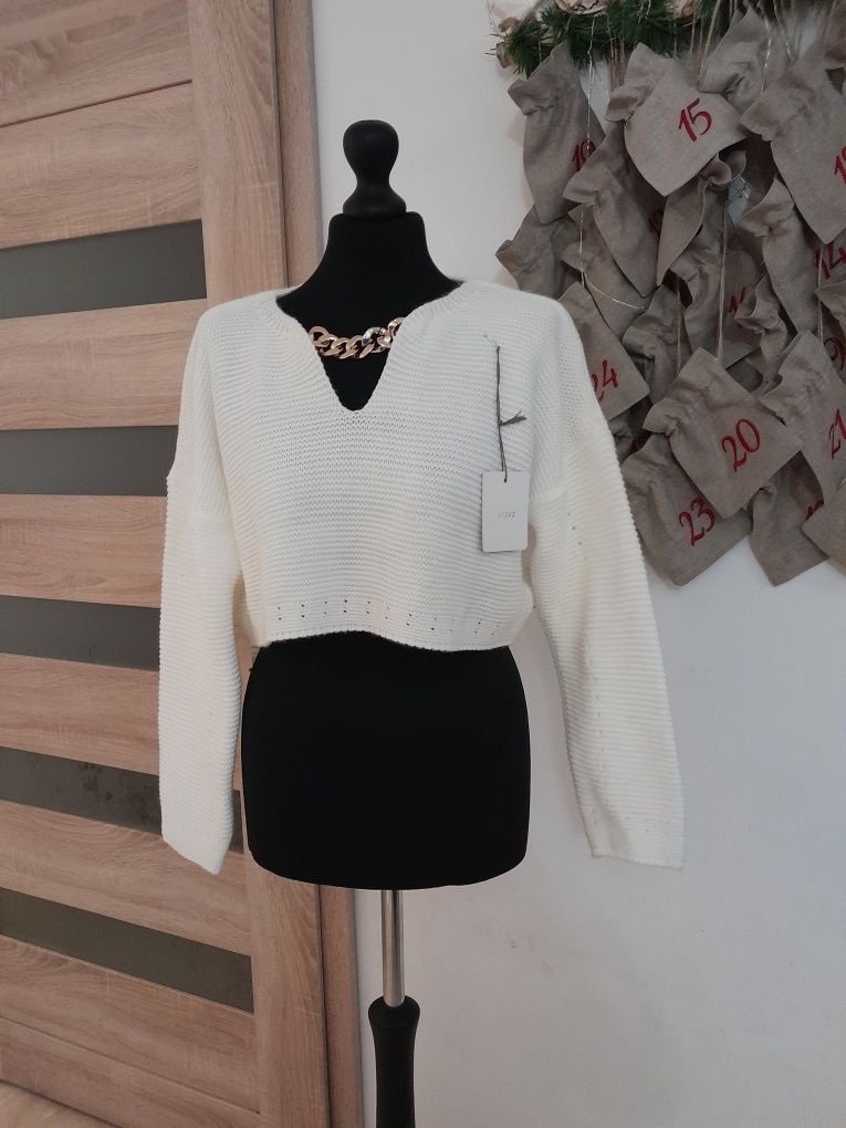 Biały korki sweter sweterek crop top M 38