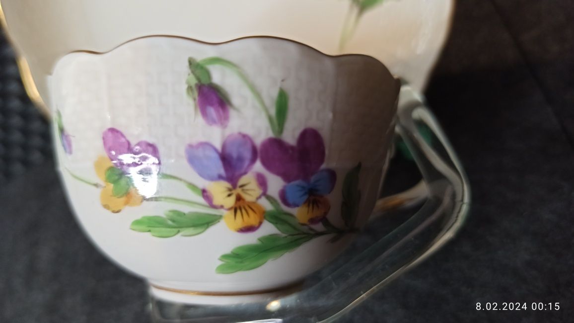 Porcelana MEISSEN DUO Mokka Miśnia Dekor kwiat Królewska Manufaktura
