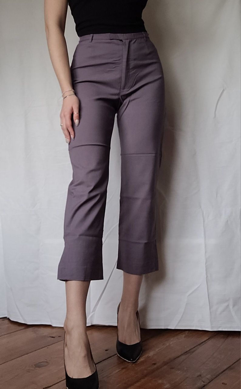 Fioletowe liliowe spodnie z wysokim stanem 36 S