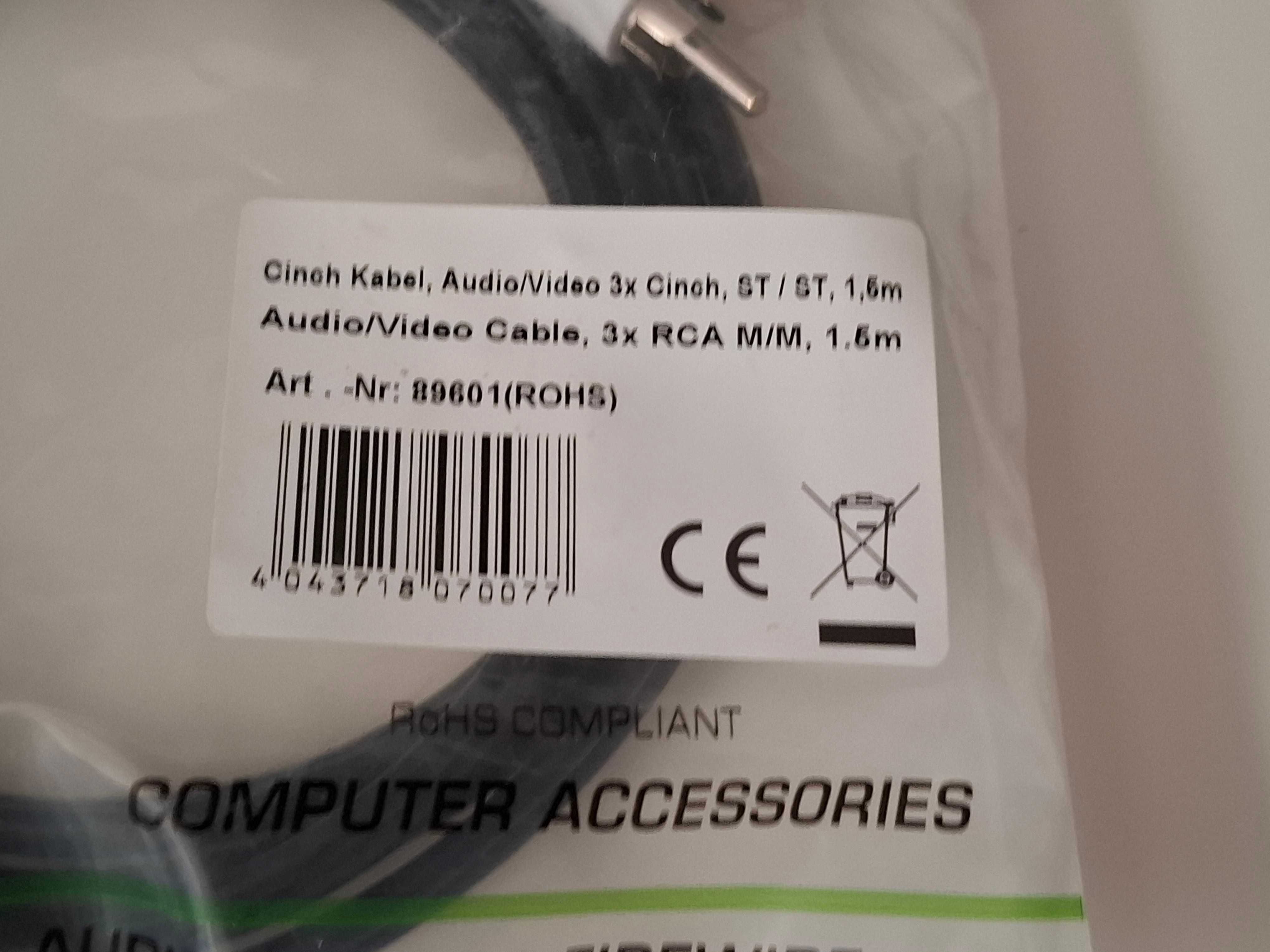 Kabel RCA Audio-Video, Nowy, 1,5 m