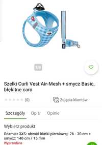 Komplet Szelki CURLI Vest Air-Mesh + smycz Basic, niebieskie caro błęk
