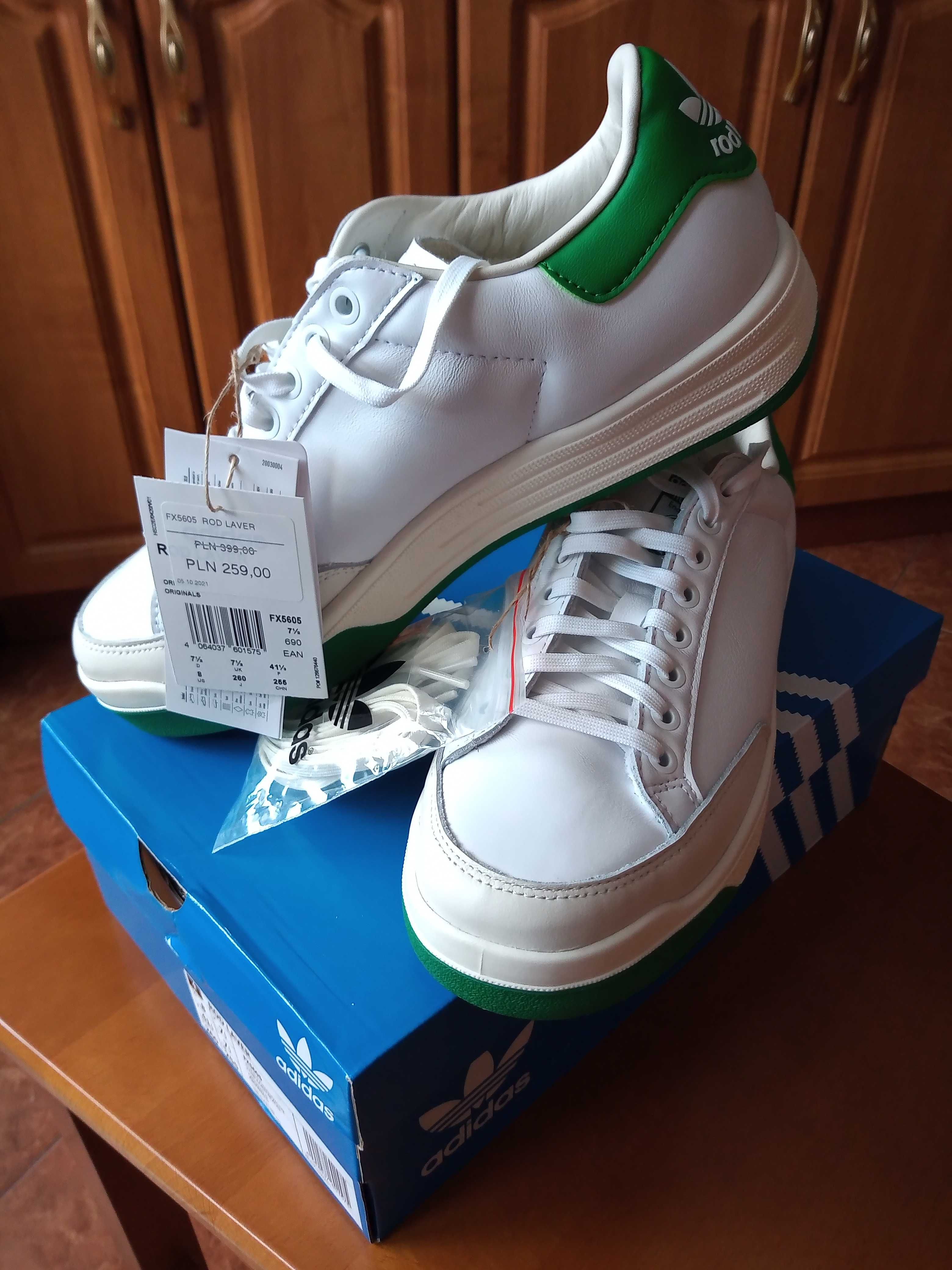 Adidas*ROD LAVER*SKÓRZANE*Kultowe*Klasyczne buty.Rozmiar:UK 7.(41)