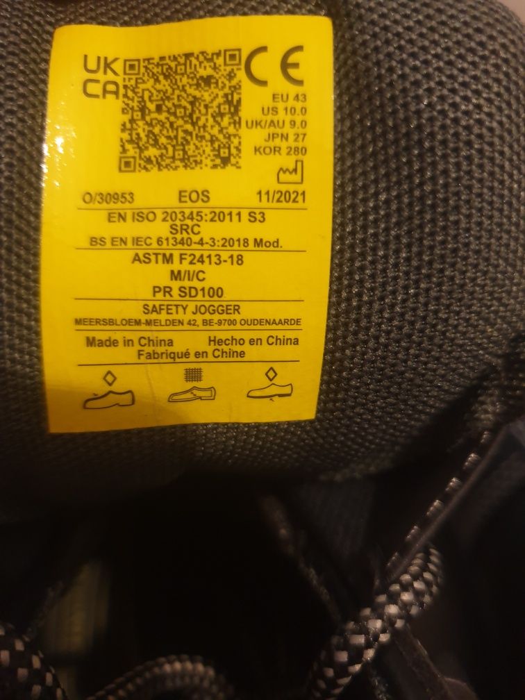 Buty robocze trzewiki wysokie r. 43 czarne Safety Jogger męskie