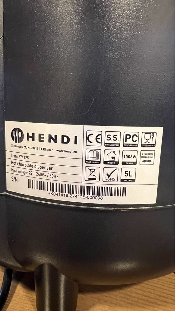 Диспансер для горячого шоколаду Hendi 274125, шоколадниця