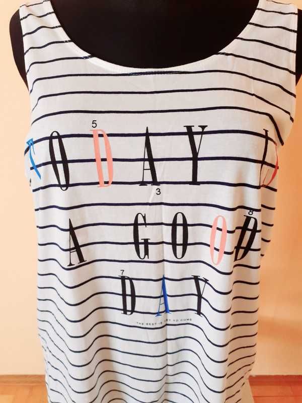 40 42 Nowy top T-shirt bluzka długi biały paski napis bawełna Mango