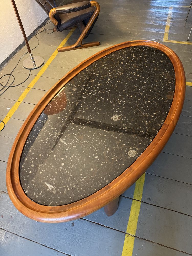 Tekowy duży stolik kawowy z kamiennym blatem lata60-70. Vintage,design