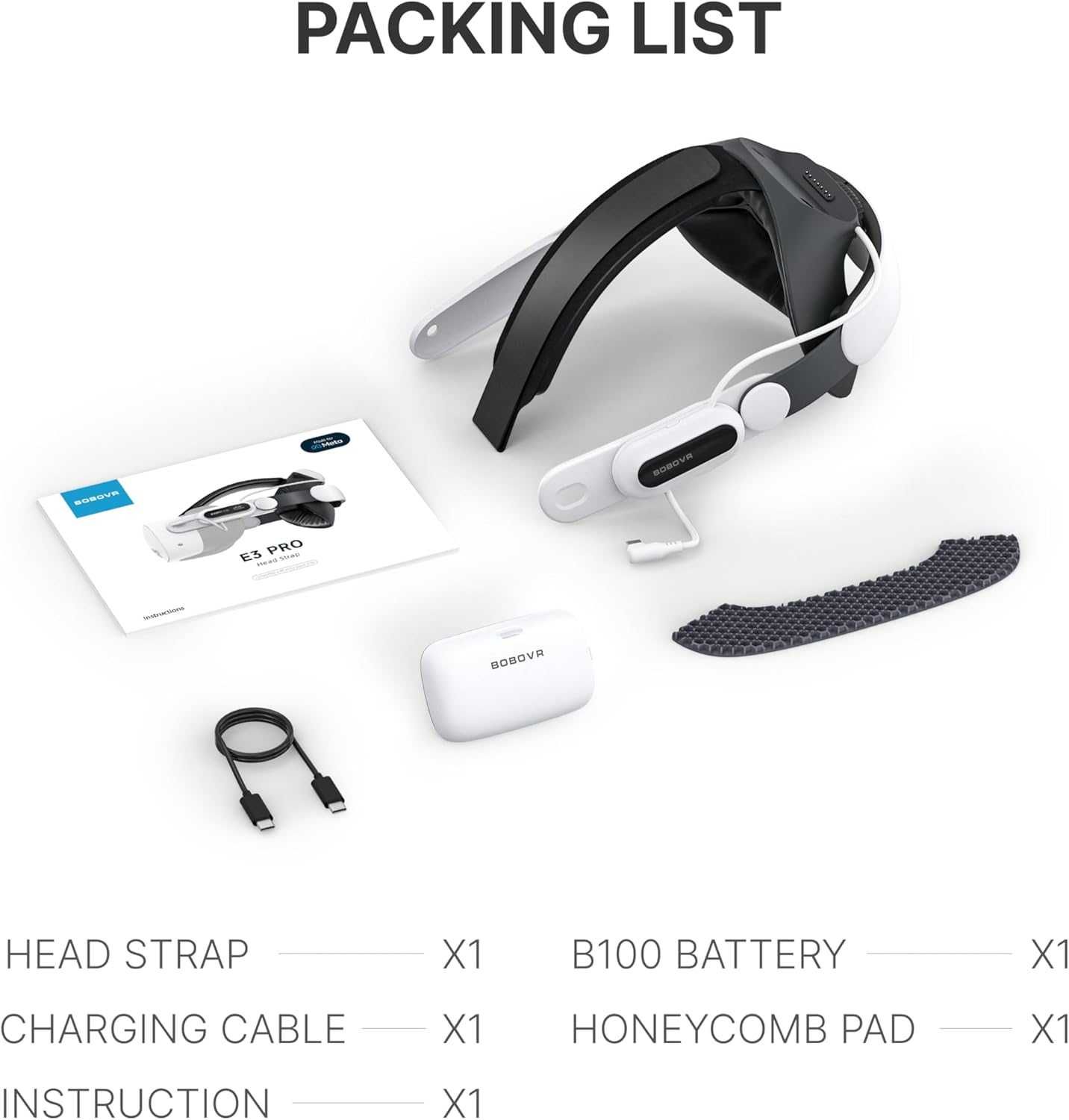 BOBOVR E3 Pro Battery Strap 10000mah для Meta Quest 3/3S кріплення