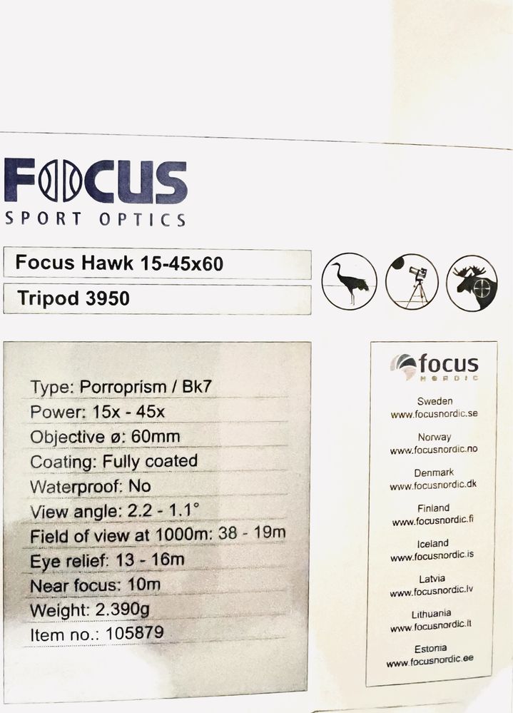 Focus Hawk 15-45x60 + Tripod 3950