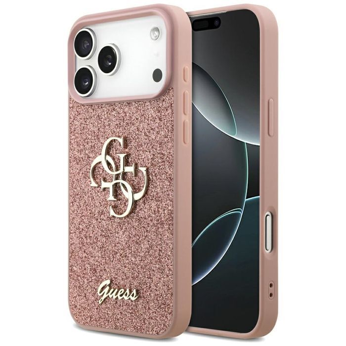 Oryginalne Etui GUESS Fixed Glitter Big 4G do Iphone 17 Pro Max różowy