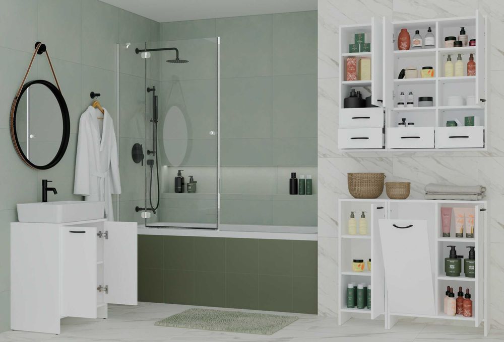 Szafka Łazienkowa NINA 1D Regał 1 Drzwi Słupek 3 Półki Łazienka BIAŁY