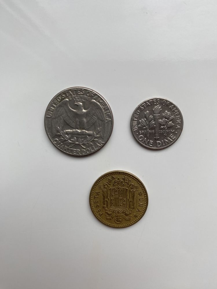 Монета/Quarter Dollar 1971/OneDime 1971/Una Peseta 1966/Espana/America