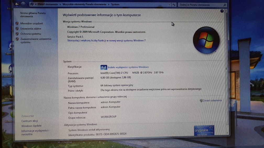 Laptop DELL Latitude E6510, i7 WIN7, 15cali, BDB 4GB, 296GB